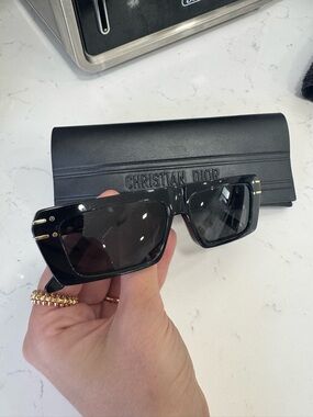 Dior Black Oversized Square Sunglasses with Gold Accents